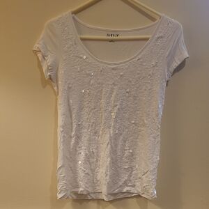 a.n.a White Sequin Short Sleeve Tee